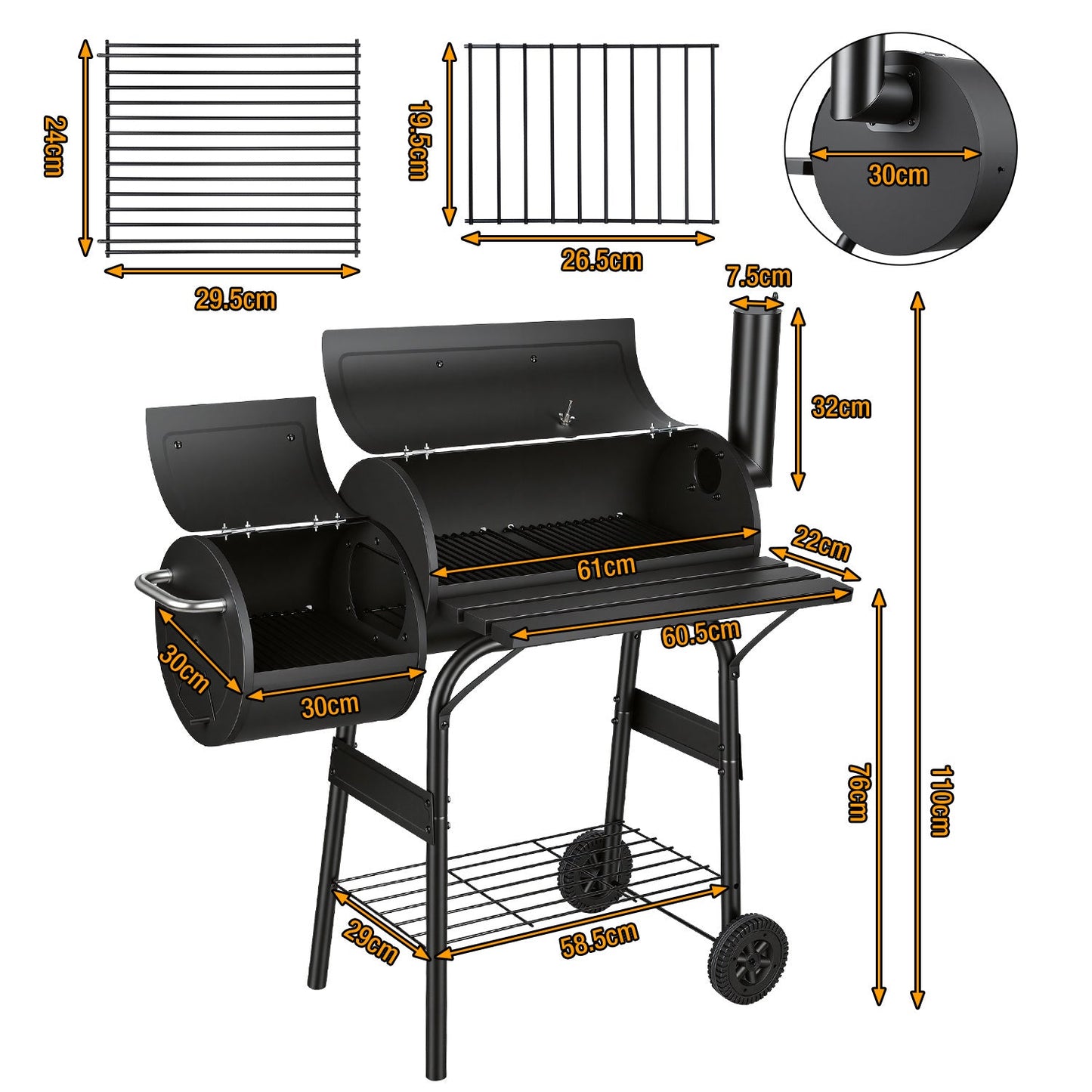 Offset Smoker Holzkohlegrill mit Seitenfeuerbox BBQ | Brehn