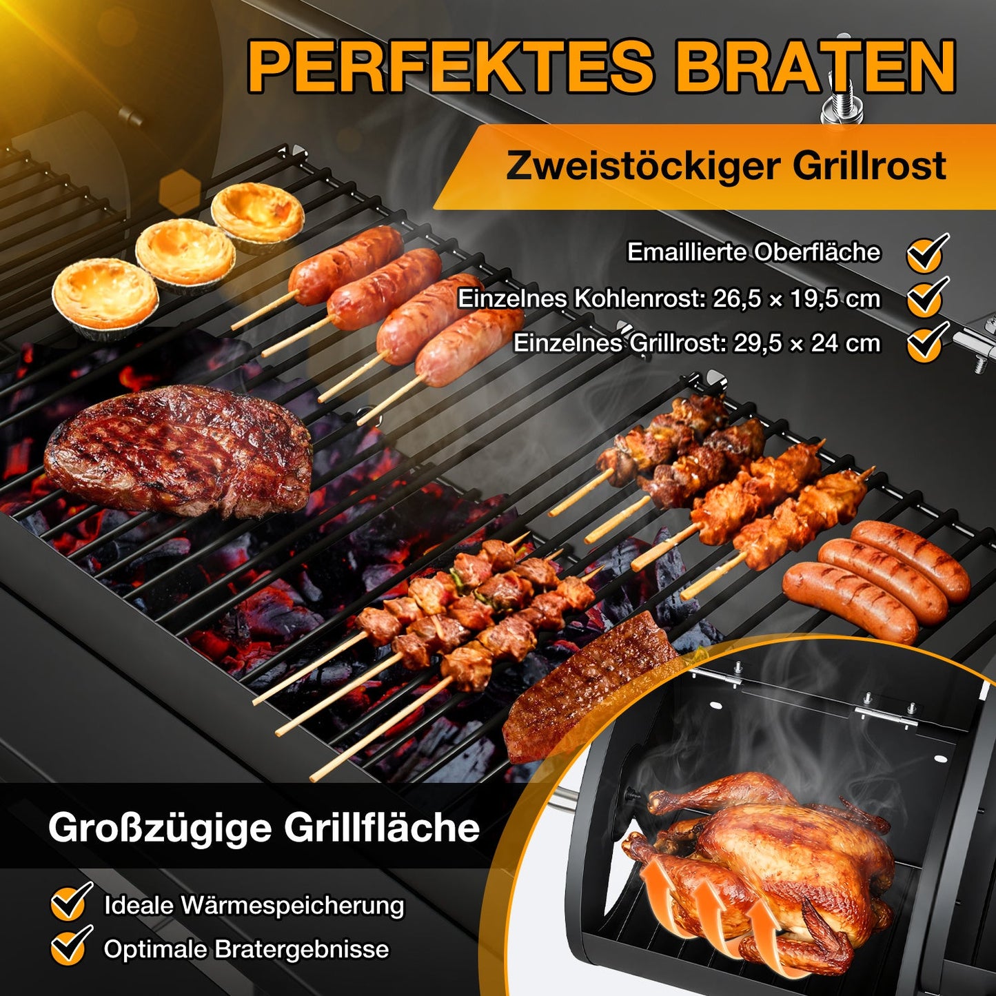 Offset Smoker Holzkohlegrill mit Seitenfeuerbox BBQ | Brehn