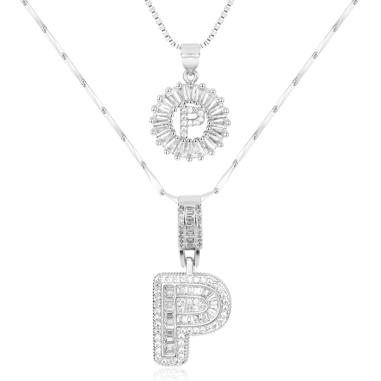 Brehn | 2pc 14k Diamant Buchstaben Initialen Halsketten