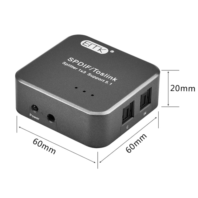 Brehn | EMK 1 Eingang 3 Ausgang Digitaler Optischer Audio SPDIF Toslink Splitter Adapter (Silber Grau)