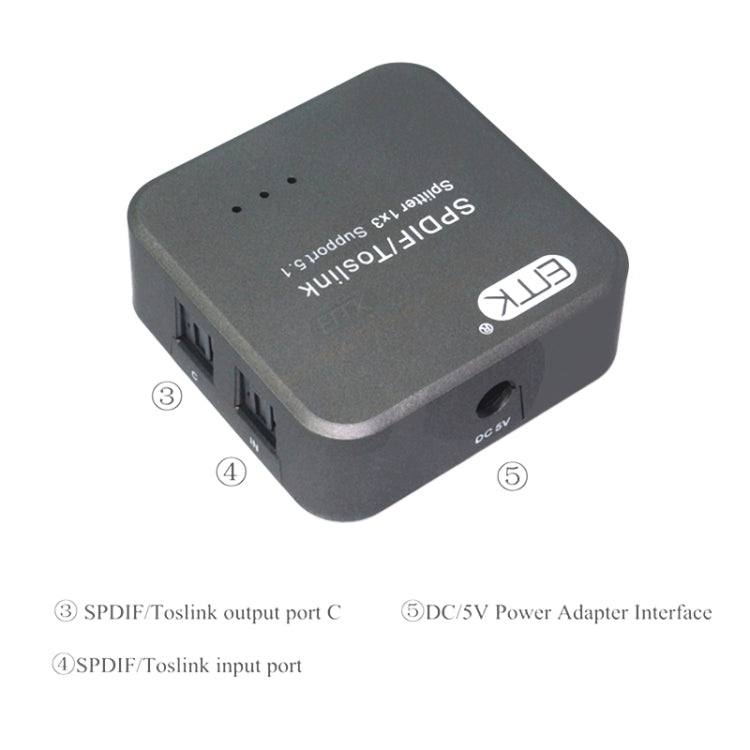 Brehn | EMK 1 Eingang 3 Ausgang Digitaler Optischer Audio SPDIF Toslink Splitter Adapter (Silber Grau)