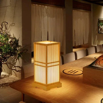 Tatami Japanische Nachttischlampe mit Holz-Bambusschirm | Brehn