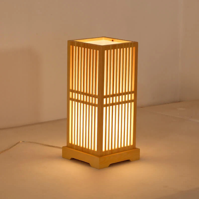 Tatami Japanische Nachttischlampe mit Holz-Bambusschirm | Brehn