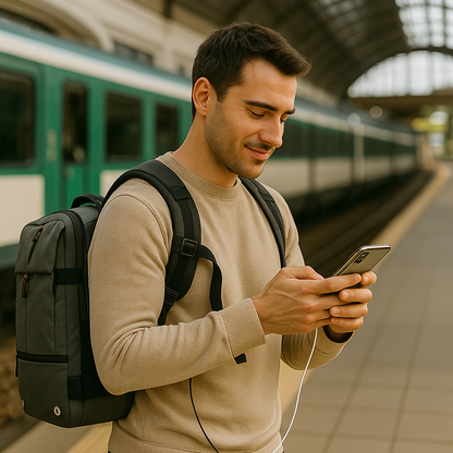 Packlite Slim – Wasserdichter Kompressionsrucksack mit USB-Anschluss für Handgepäck | Brehn