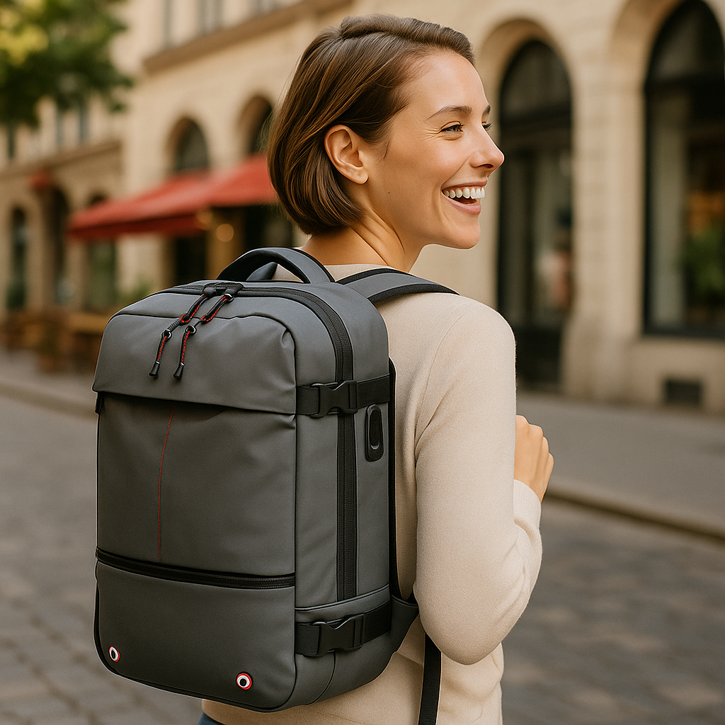Packlite Slim – Wasserdichter Kompressionsrucksack mit USB-Anschluss für Handgepäck | Brehn