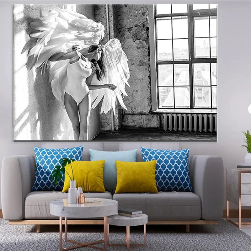 Rosa Engel Flügel Ballett Tänzer Wandkunst Fine Art Leinwanddrucke Schwarz Weiß Modebilder Für Wohnzimmer Schlafzimmer Salon Kunst Dekor | Brehn