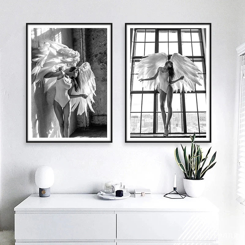 Rosa Engel Flügel Ballett Tänzer Wandkunst Fine Art Leinwanddrucke Schwarz Weiß Modebilder Für Wohnzimmer Schlafzimmer Salon Kunst Dekor | Brehn