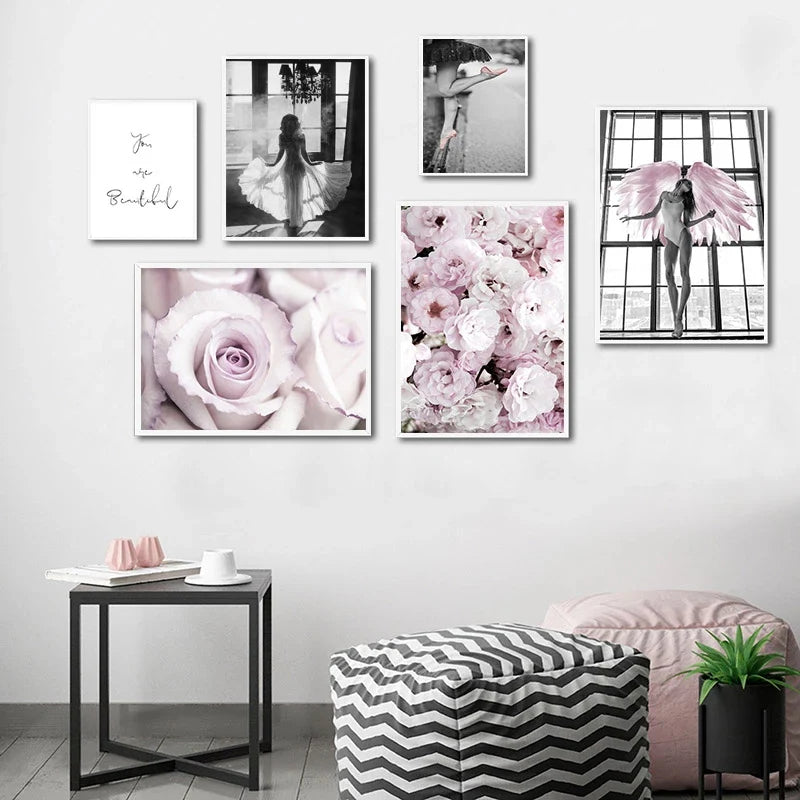 Rosa Engel Flügel Ballett Tänzer Wandkunst Fine Art Leinwanddrucke Schwarz Weiß Modebilder Für Wohnzimmer Schlafzimmer Salon Kunst Dekor | Brehn