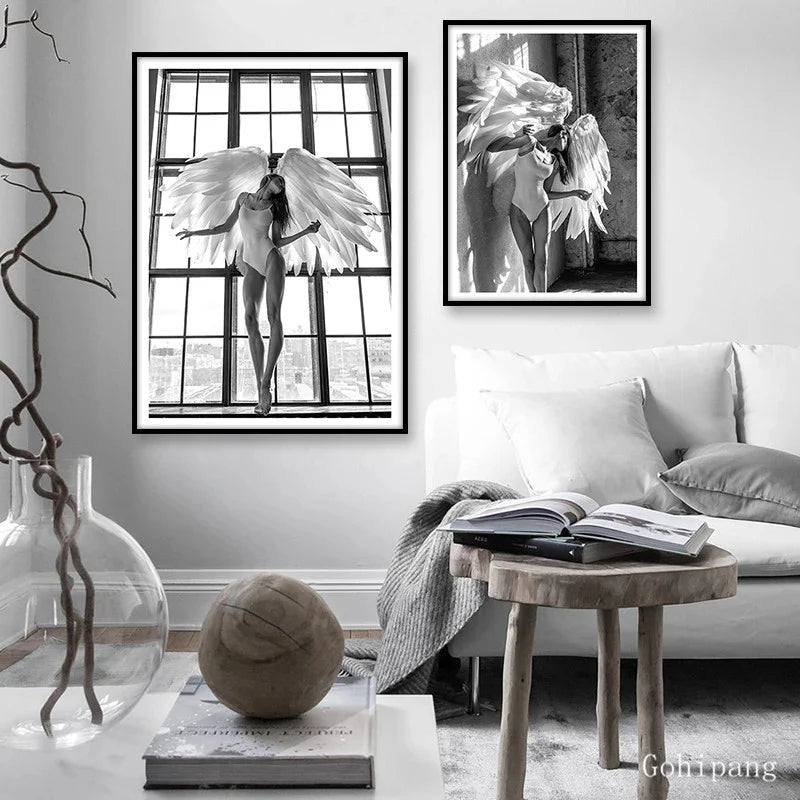 Rosa Engel Flügel Ballett Tänzer Wandkunst Fine Art Leinwanddrucke Schwarz Weiß Modebilder Für Wohnzimmer Schlafzimmer Salon Kunst Dekor | Brehn