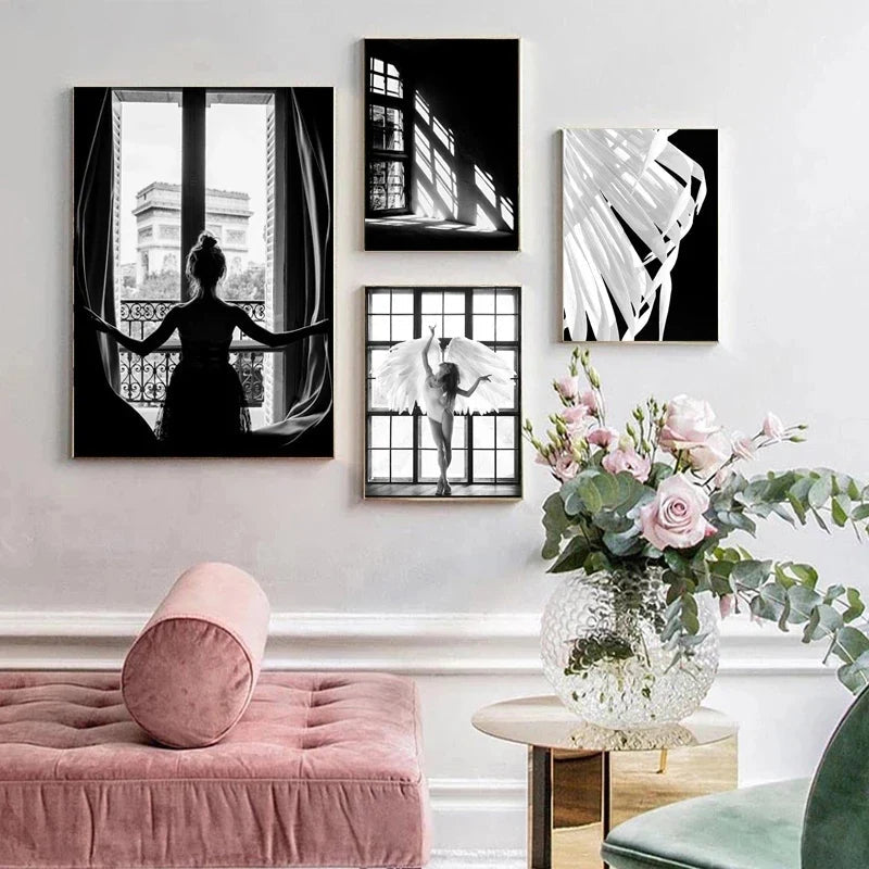 Rosa Engel Flügel Ballett Tänzer Wandkunst Fine Art Leinwanddrucke Schwarz Weiß Modebilder Für Wohnzimmer Schlafzimmer Salon Kunst Dekor | Brehn