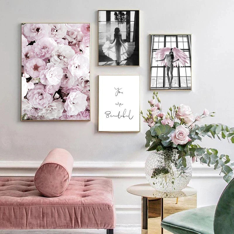 Rosa Engel Flügel Ballett Tänzer Wandkunst Fine Art Leinwanddrucke Schwarz Weiß Modebilder Für Wohnzimmer Schlafzimmer Salon Kunst Dekor | Brehn
