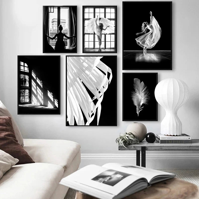 Rosa Engel Flügel Ballett Tänzer Wandkunst Fine Art Leinwanddrucke Schwarz Weiß Modebilder Für Wohnzimmer Schlafzimmer Salon Kunst Dekor | Brehn