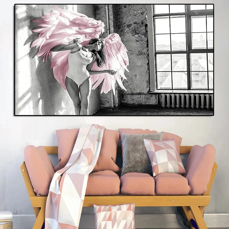 Rosa Engel Flügel Ballett Tänzer Wandkunst Fine Art Leinwanddrucke Schwarz Weiß Modebilder Für Wohnzimmer Schlafzimmer Salon Kunst Dekor | Brehn