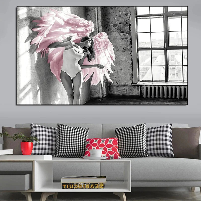 Rosa Engel Flügel Ballett Tänzer Wandkunst Fine Art Leinwanddrucke Schwarz Weiß Modebilder Für Wohnzimmer Schlafzimmer Salon Kunst Dekor | Brehn
