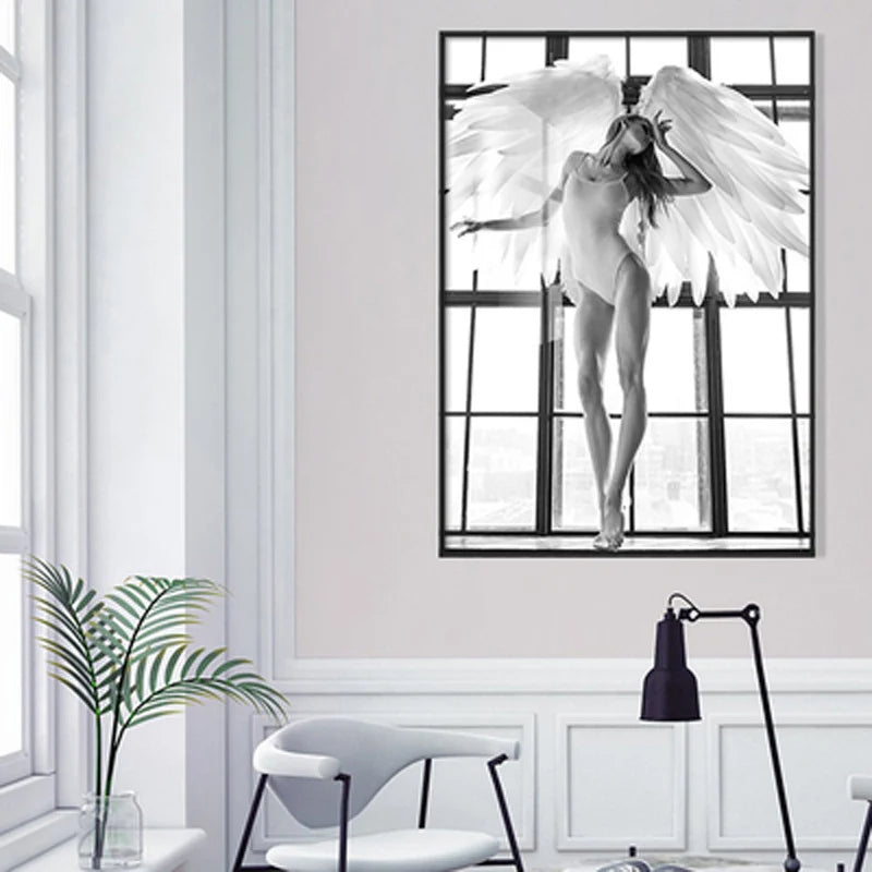 Rosa Engel Flügel Ballett Tänzer Wandkunst Fine Art Leinwanddrucke Schwarz Weiß Modebilder Für Wohnzimmer Schlafzimmer Salon Kunst Dekor | Brehn