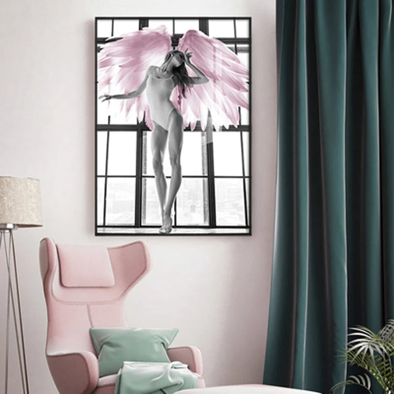 Rosa Engel Flügel Ballett Tänzer Wandkunst Fine Art Leinwanddrucke Schwarz Weiß Modebilder Für Wohnzimmer Schlafzimmer Salon Kunst Dekor | Brehn