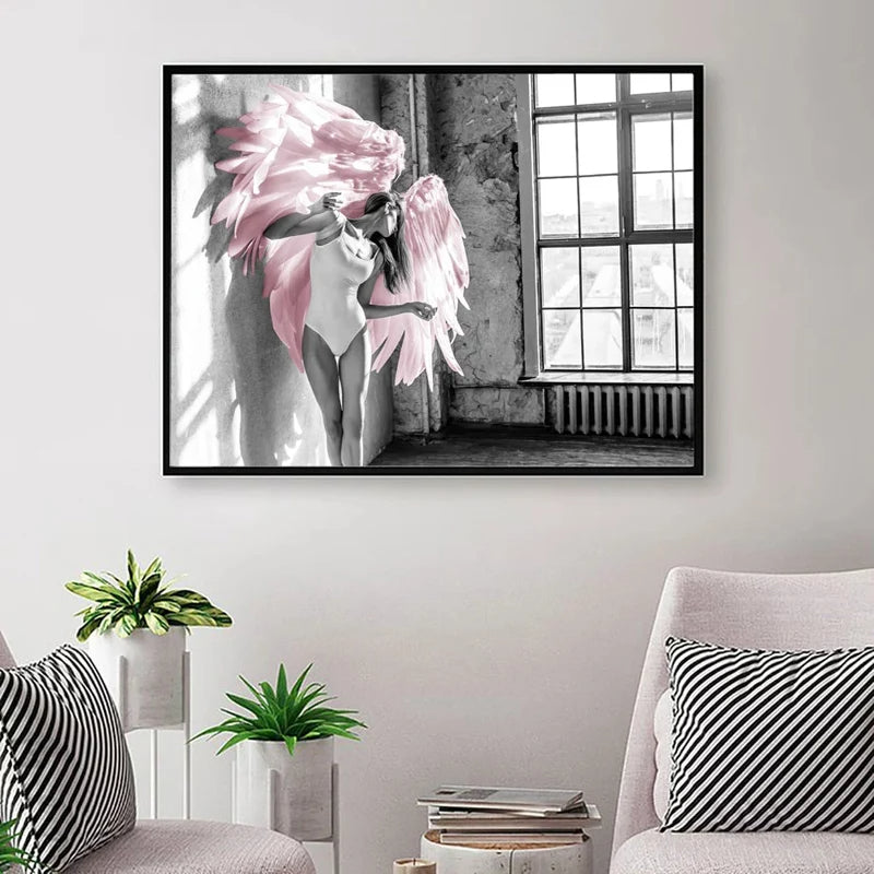 Rosa Engel Flügel Ballett Tänzer Wandkunst Fine Art Leinwanddrucke Schwarz Weiß Modebilder Für Wohnzimmer Schlafzimmer Salon Kunst Dekor | Brehn