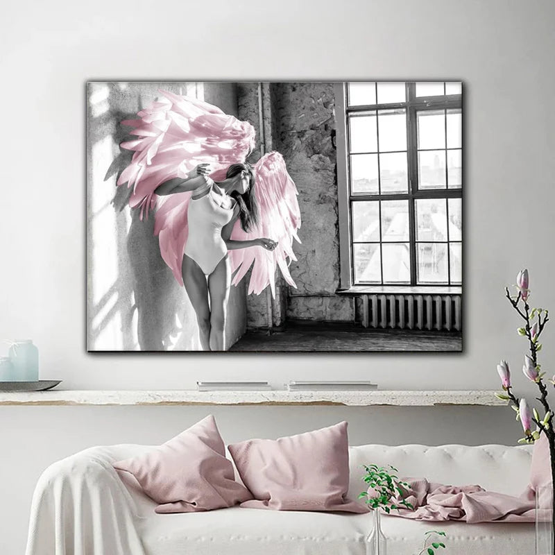 Rosa Engel Flügel Ballett Tänzer Wandkunst Fine Art Leinwanddrucke Schwarz Weiß Modebilder Für Wohnzimmer Schlafzimmer Salon Kunst Dekor | Brehn