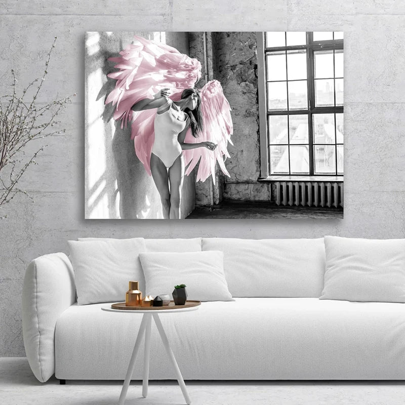 Rosa Engel Flügel Ballett Tänzer Wandkunst Fine Art Leinwanddrucke Schwarz Weiß Modebilder Für Wohnzimmer Schlafzimmer Salon Kunst Dekor | Brehn