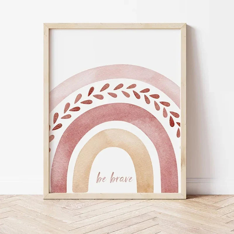 Set aus 3PCS Pink Boho Rainbow Sunshine Poster Kinderzimmer Wandkunst Feine Kunst Leinwanddrucke Bilder Für das Kinderzimmer Kinderzimmer Spielzimmer Dekor