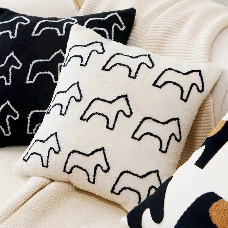 Plüsch bestickte nordische Kissenbezüge modernes einfach gewebtes süßes Tierdesign Wurfkissenbezug für 45x45cm Sofa-Kissen