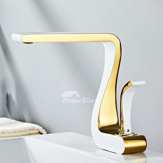 Polierte Gold Badezimmerarmaturen Einhebel Luxus Messing Weiß Modern Ein Loch