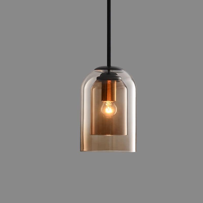 Mica Mid-Century Pendelleuchte – Doppelter Glasschirm mit Eisenbeschlägen