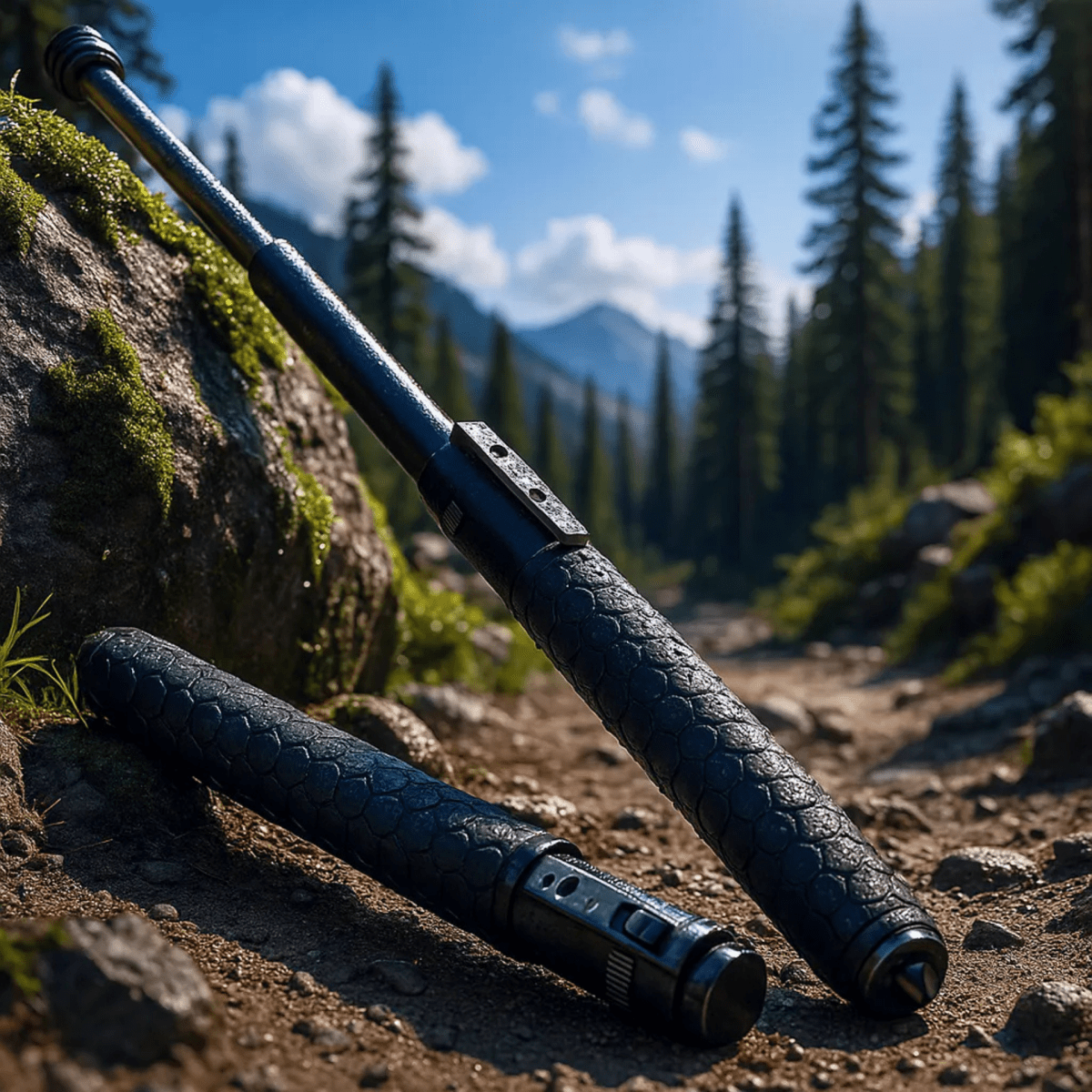 Verstellbarer Wanderstock aus legiertem Stahl mit rutschfestem Griff, leicht und kompakt für Outdoor-Aktivitäten, Trekking und Reisen