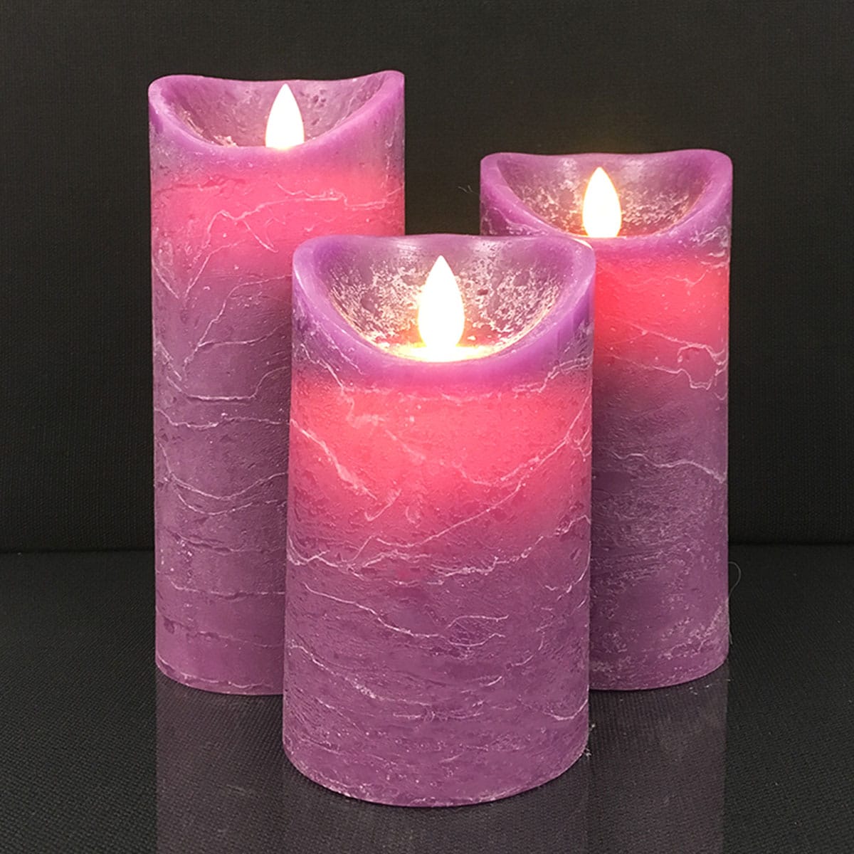 LED-Kerze - rustikal - 3 Stück - 10/12,5/15 cm - mit 3D-Flamme - (verschiedene Farben) | Brehn