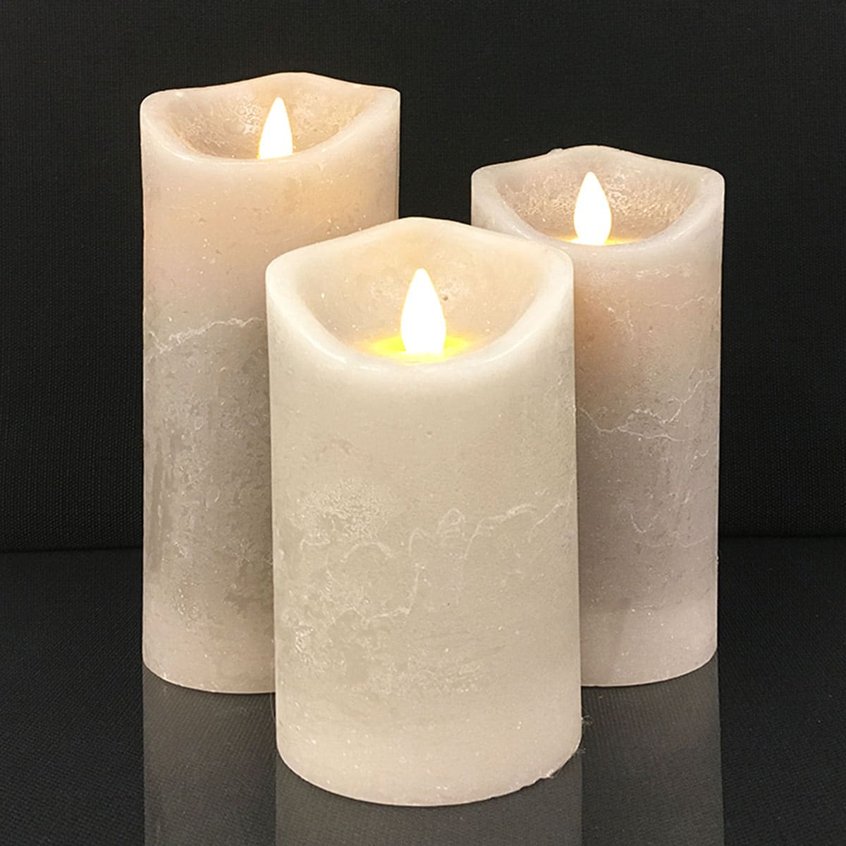 LED-Kerze - rustikal - 3 Stück - 10/12,5/15 cm - mit 3D-Flamme - (verschiedene Farben) | Brehn
