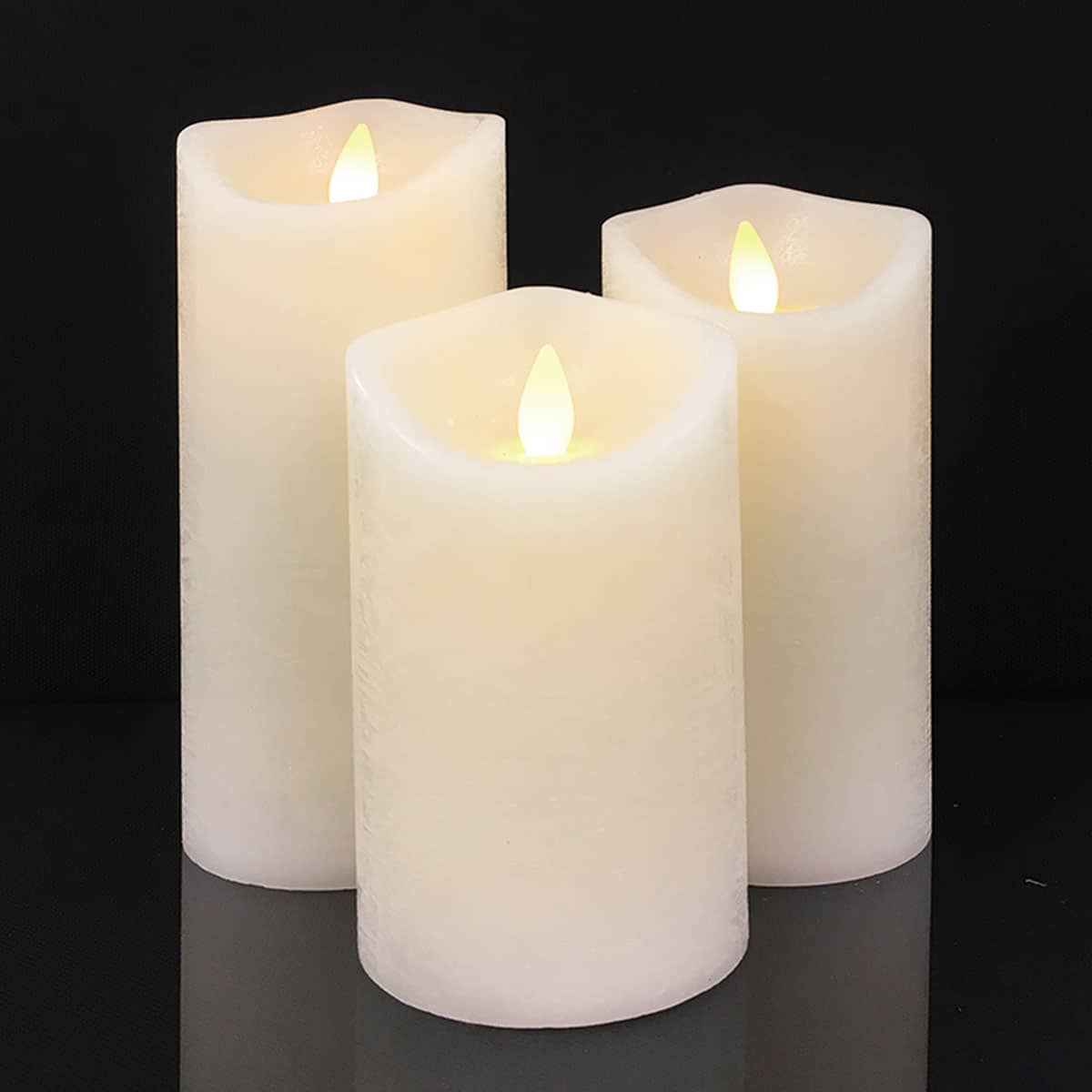 LED-Kerze - rustikal - 3 Stück - 10/12,5/15 cm - mit 3D-Flamme - (verschiedene Farben) | Brehn
