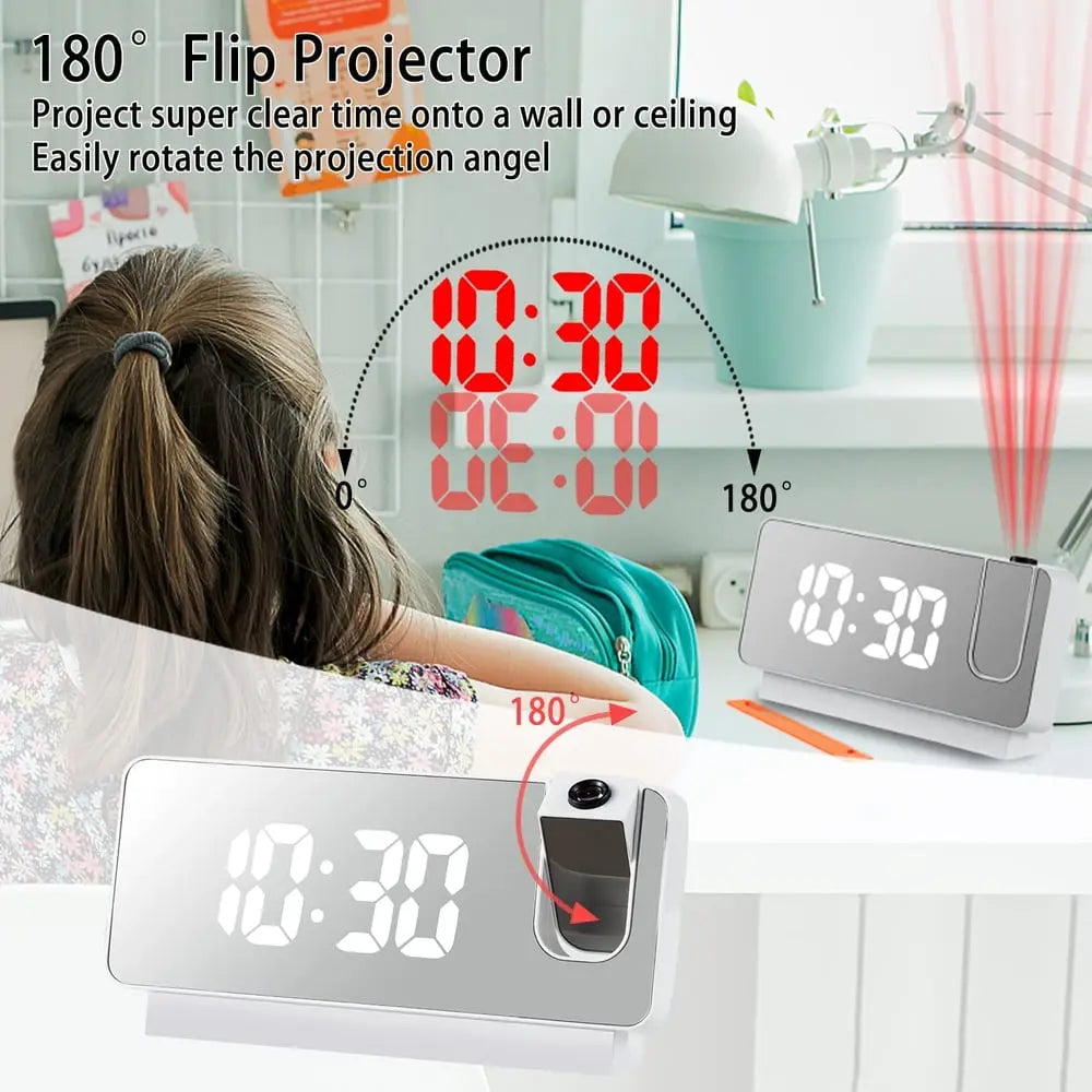 Projektions-Wecker mit Spiegeldisplay und großem LED-Bildschirm