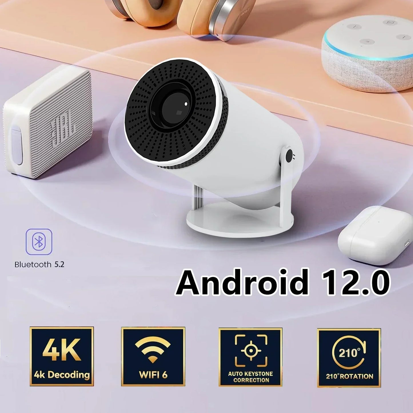 VisionCast 130X – Tragbarer Mini-Projektor mit Android 12 und 130 Zoll Projektionsfläche | Brehn