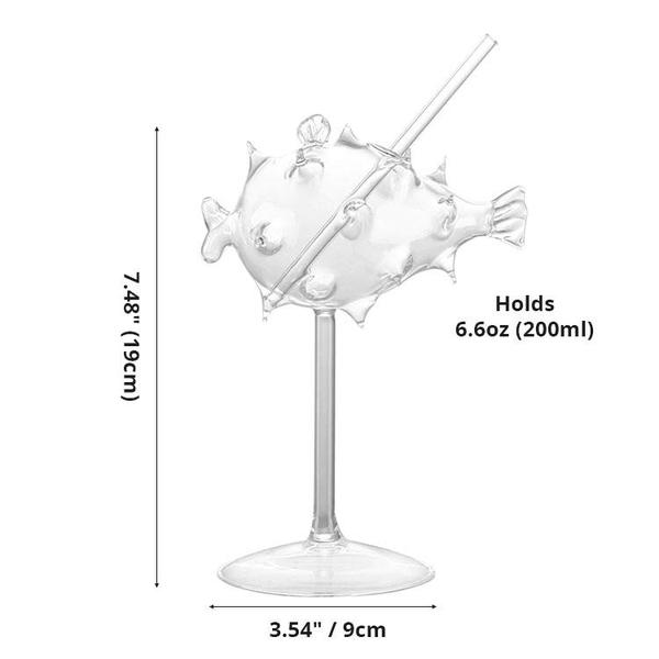 Puffersfish-förmiges Cocktailglas mit Glasstrohhalm | Brehn