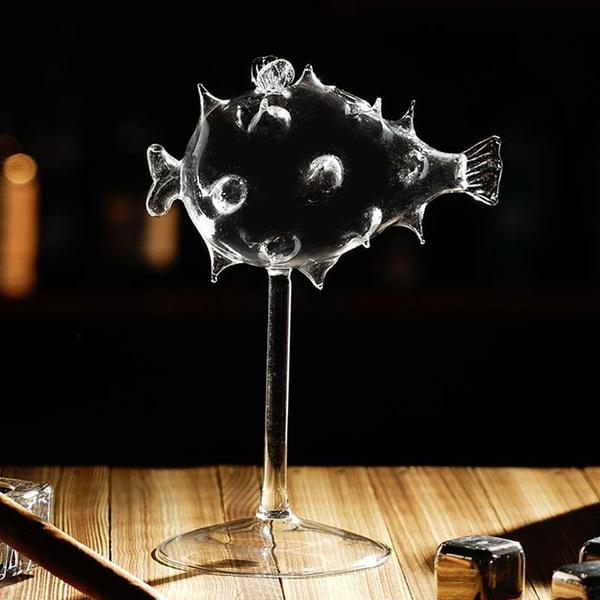 Puffersfish-förmiges Cocktailglas mit Glasstrohhalm | Brehn