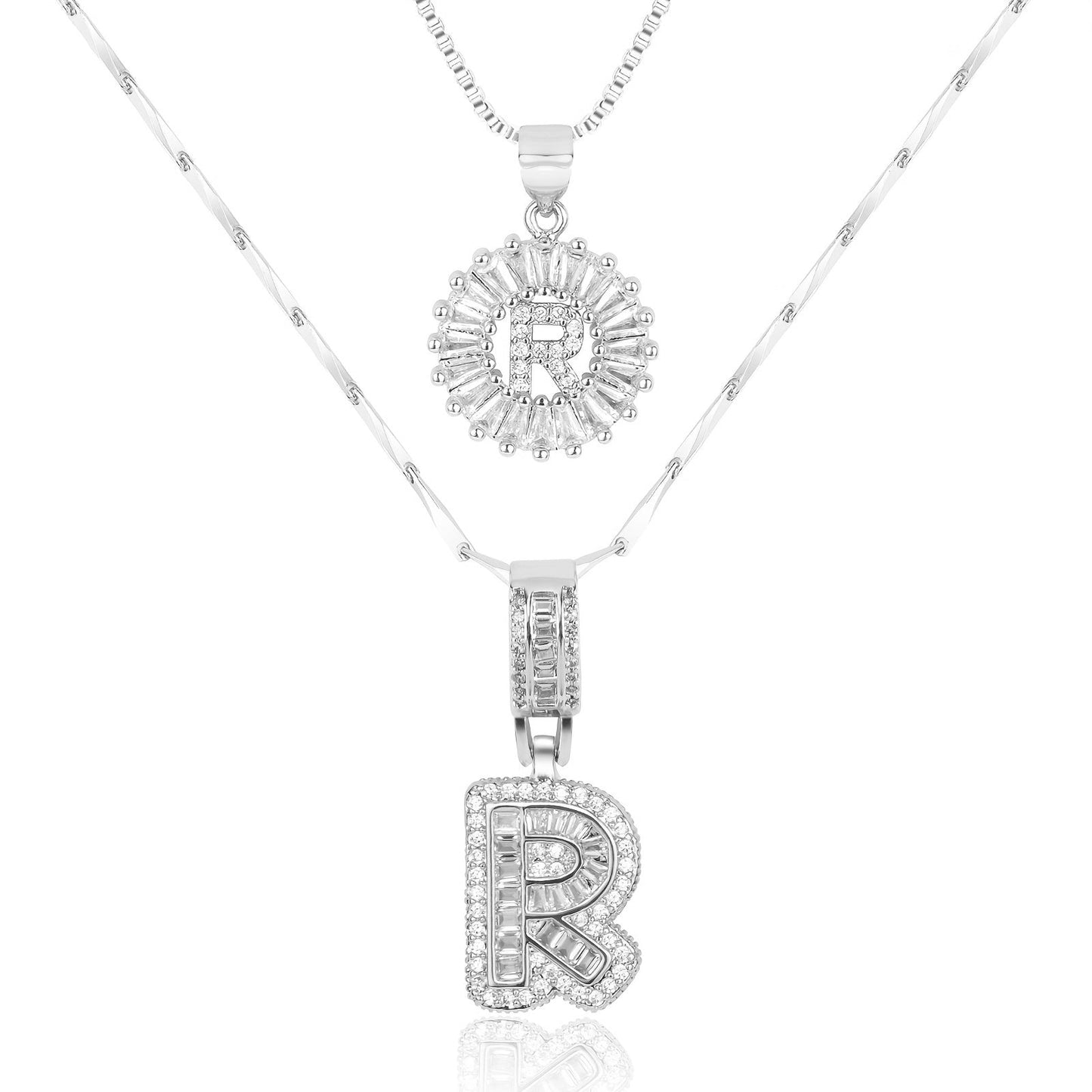 Brehn | 2pc 14k Diamant Buchstaben Initialen Halsketten