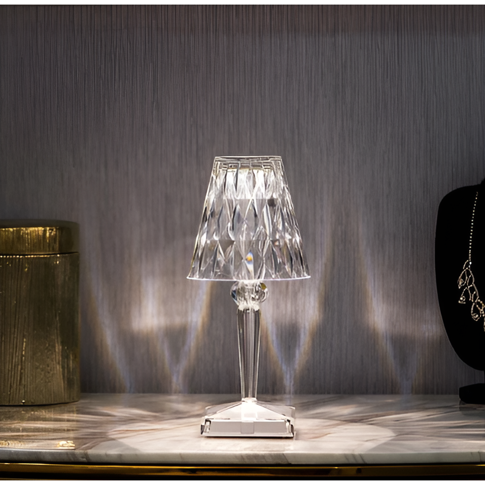 Diamond Glow – Kabellose USB-Nachttischlampe mit Kristallglanz