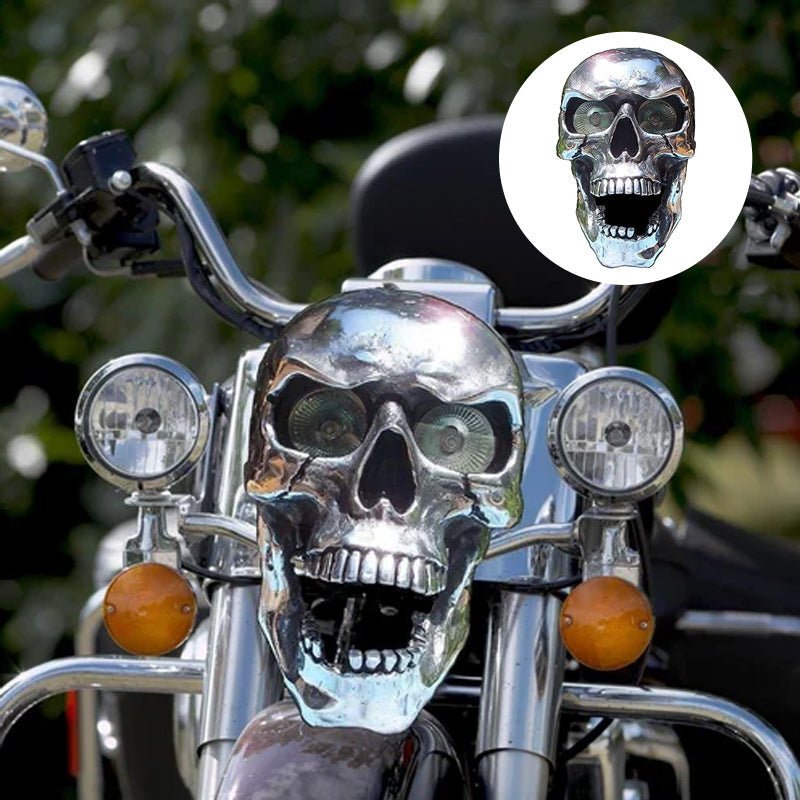 LED-Motorrad-Totenkopflampe mit einzigartigem Augenleuchten und Chrom-Finish