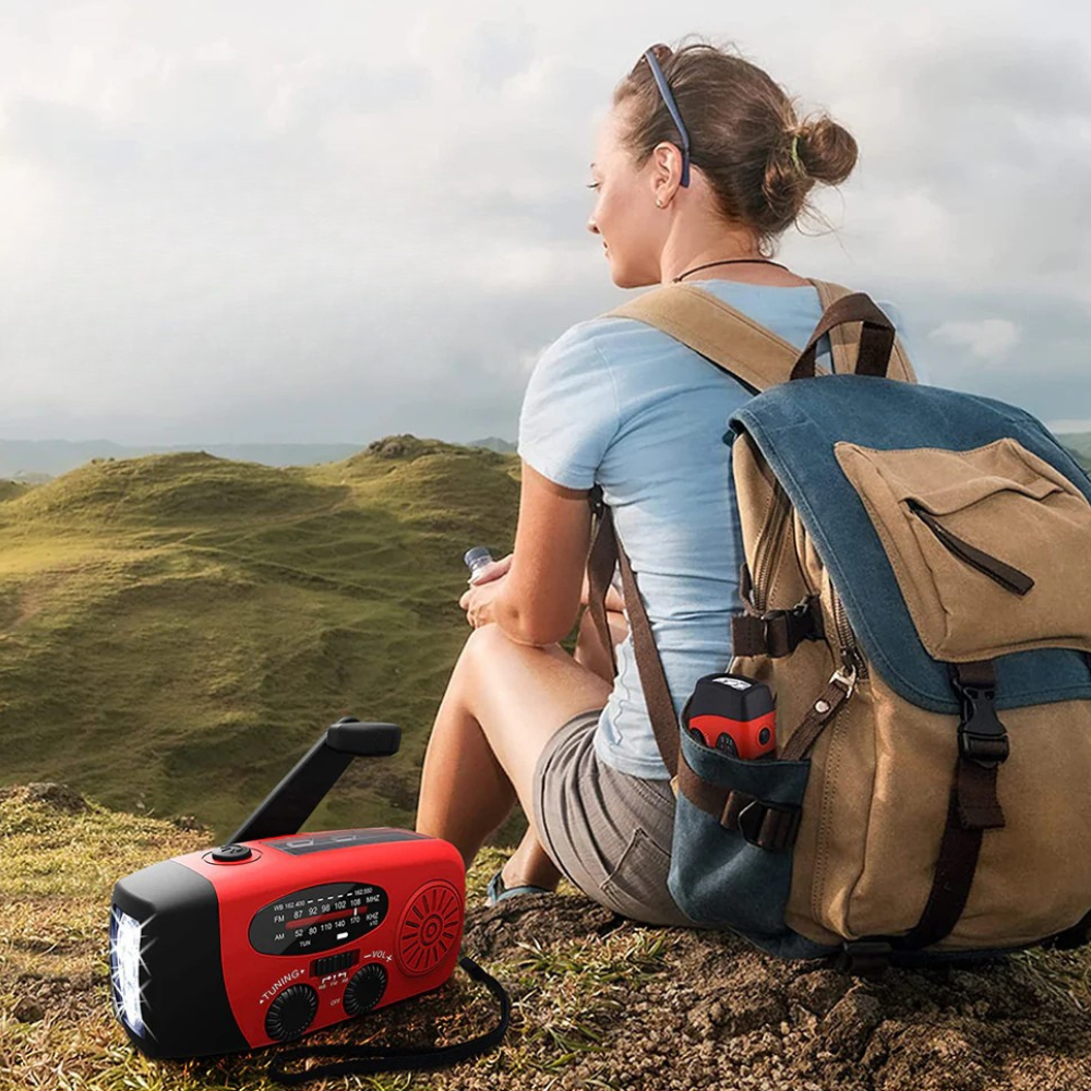 Notfall-Radio, handkurbelbetriebene Solar-Taschenlampe mit Wetterwarnung und Powerbank
