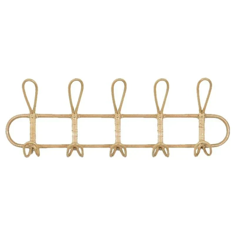 Rattan Wandhänger mit 5 Haken für Mäntel, Taschen und Handtücher | Brehn