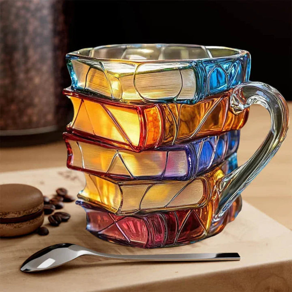 Brehn | Handgefertigte 3D-Glasamug im Buchdesign – Künstlerische Tasse für Kaffee und Tee, 350 ml