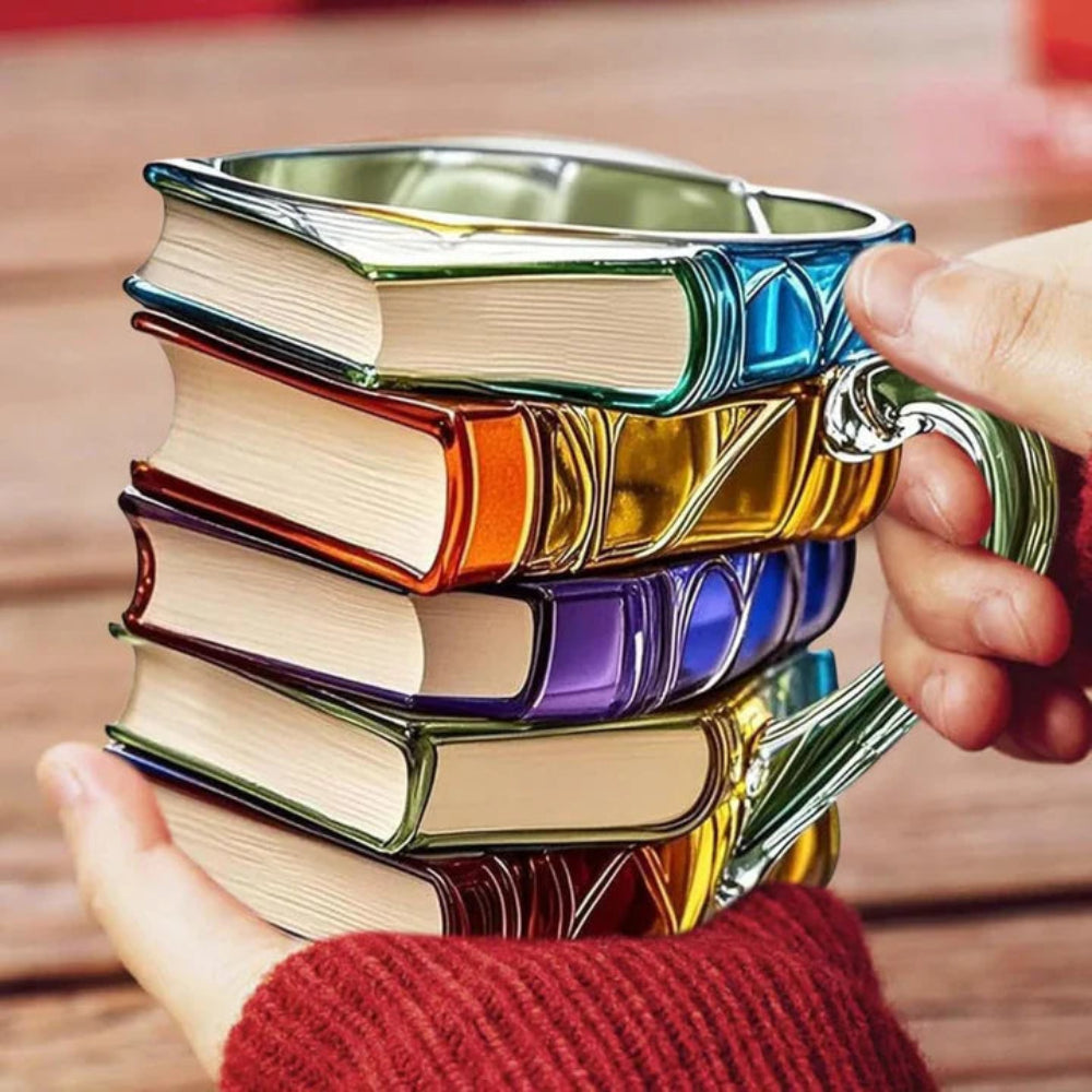 Brehn | Handgefertigte 3D-Glasamug im Buchdesign – Künstlerische Tasse für Kaffee und Tee, 350 ml