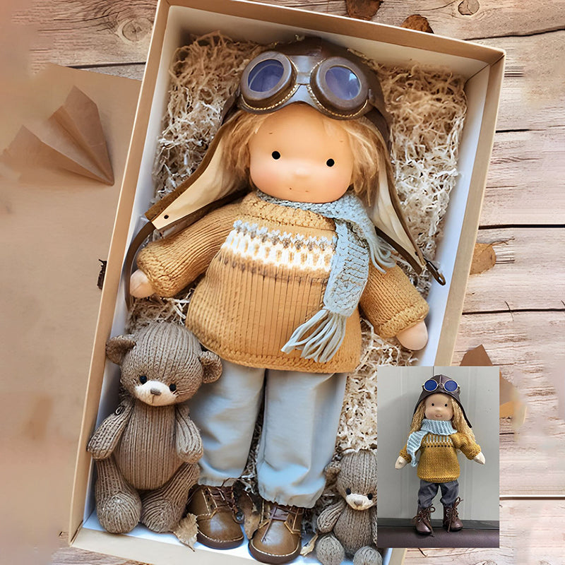 Brehn | Handgemachte Waldorf-Puppe für kreatives Spielen – Natürliche Materialien, 30 cm