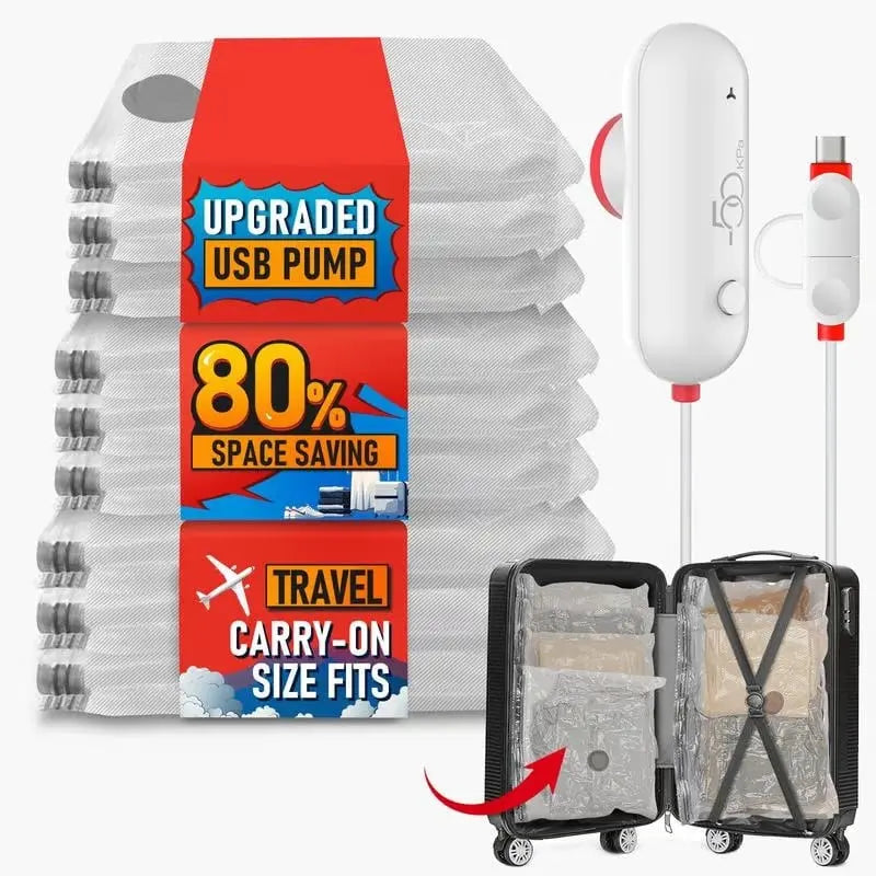 Reise Vakuum Beutel mit elektrischem USB-Pumpe - Wiederverwendbar & Langlebig (Set von 9)