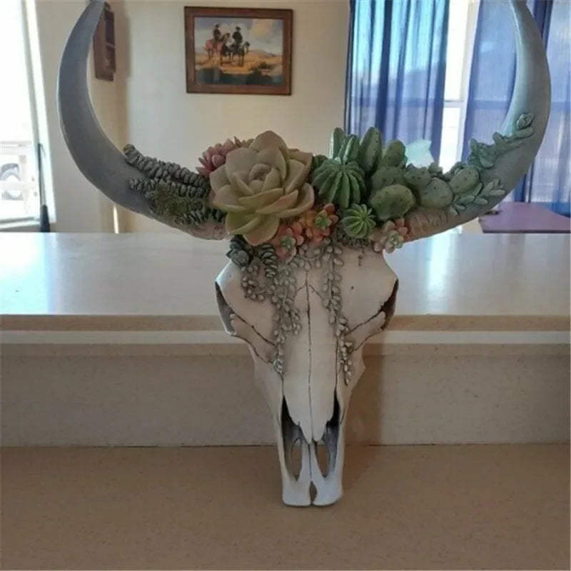 Kuhschädel – Wanddekoration mit Blumen – Kunstharz