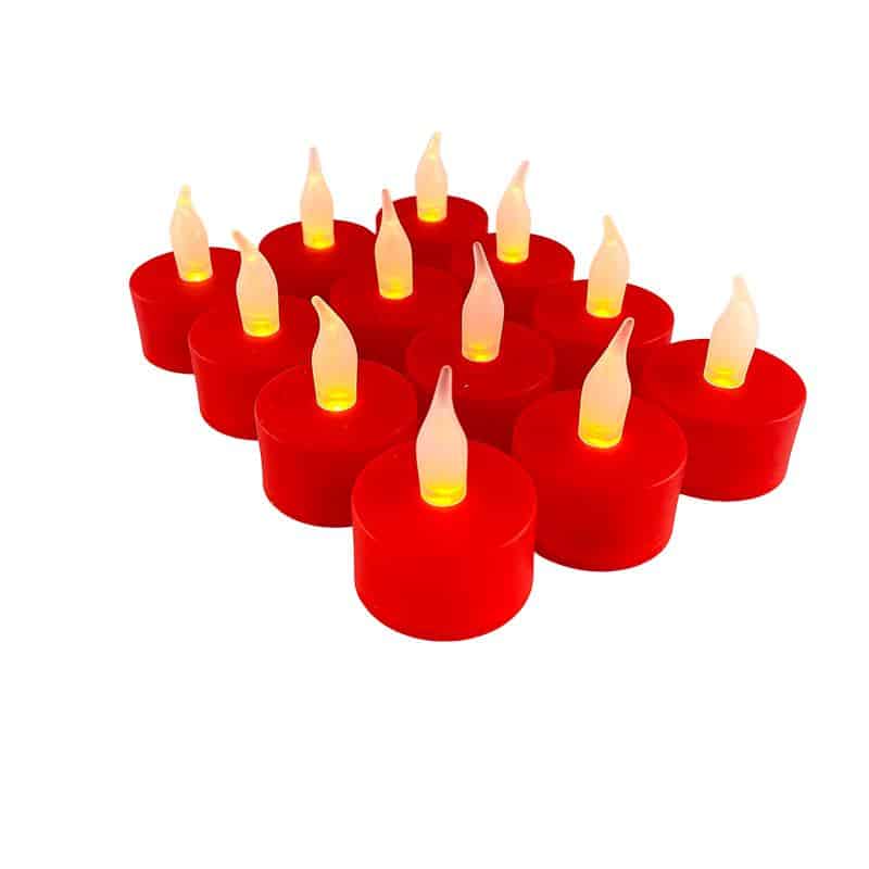 Teelicht LED 12 Stk. in rot mit Flamme | Brehn