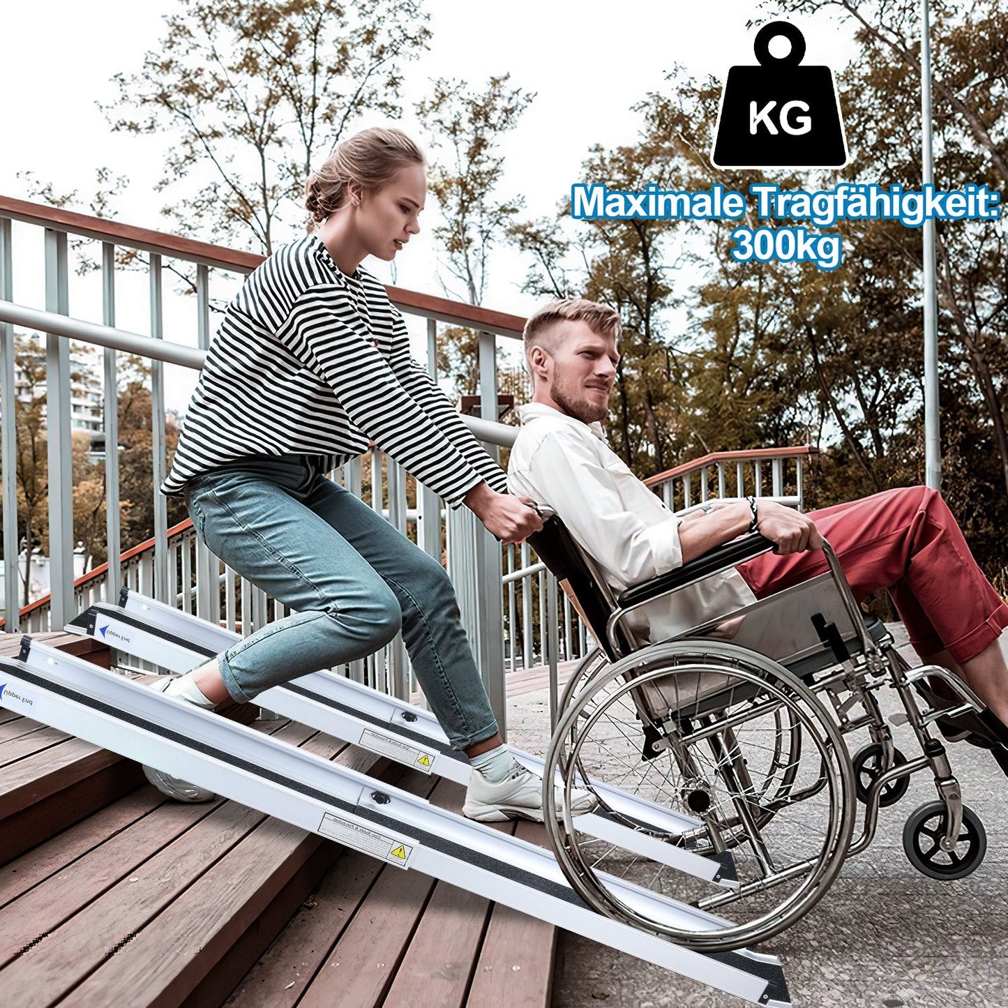 2x Rollstuhlrampe Aluminium Auffahrrampe bis 300 kg | Brehn