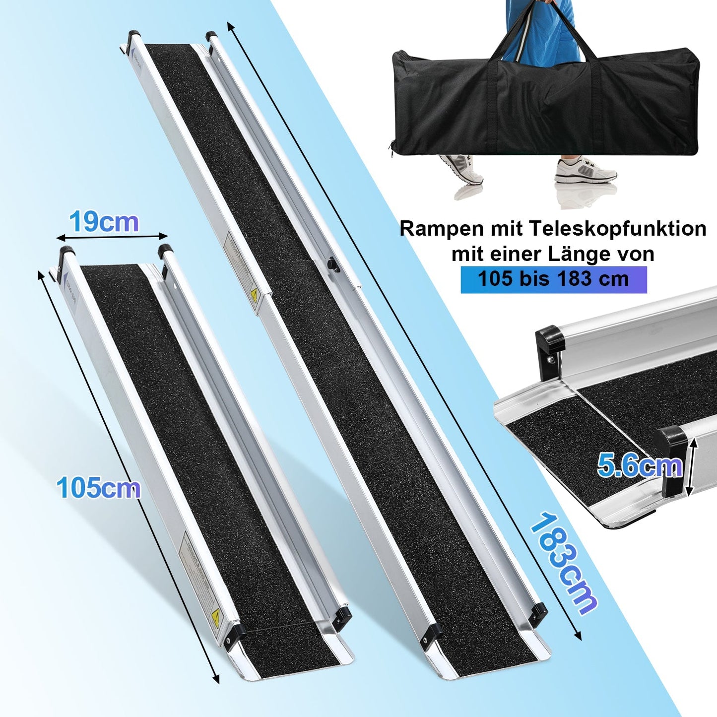 2x Rollstuhlrampe Aluminium Auffahrrampe bis 300 kg | Brehn