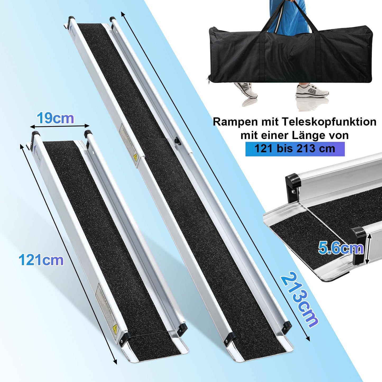 2x Rollstuhlrampe Aluminium Auffahrrampe bis 300 kg | Brehn