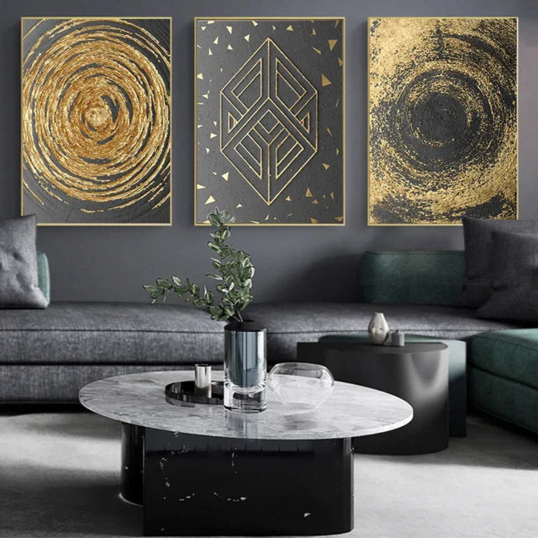 Rustikale Gold-Grau-Schwarz Abstract Wandkunst Fine Art Leinwanddrucke Poster Bilder Für Wohnzimmer Esszimmer Kunst Für zeitgenössische Innenräume